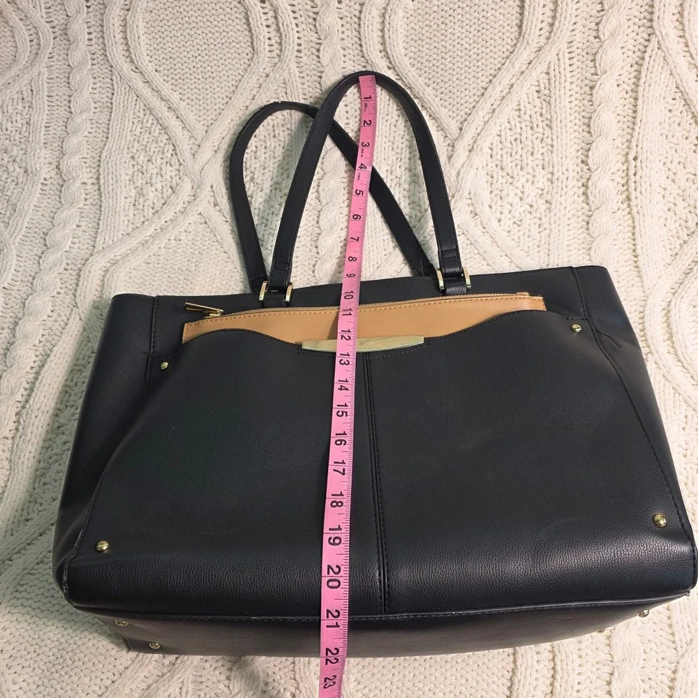 Ann Taylor Tote Laptop Bag Black Tan Faux Leather Work Office Elegant‎ Designer